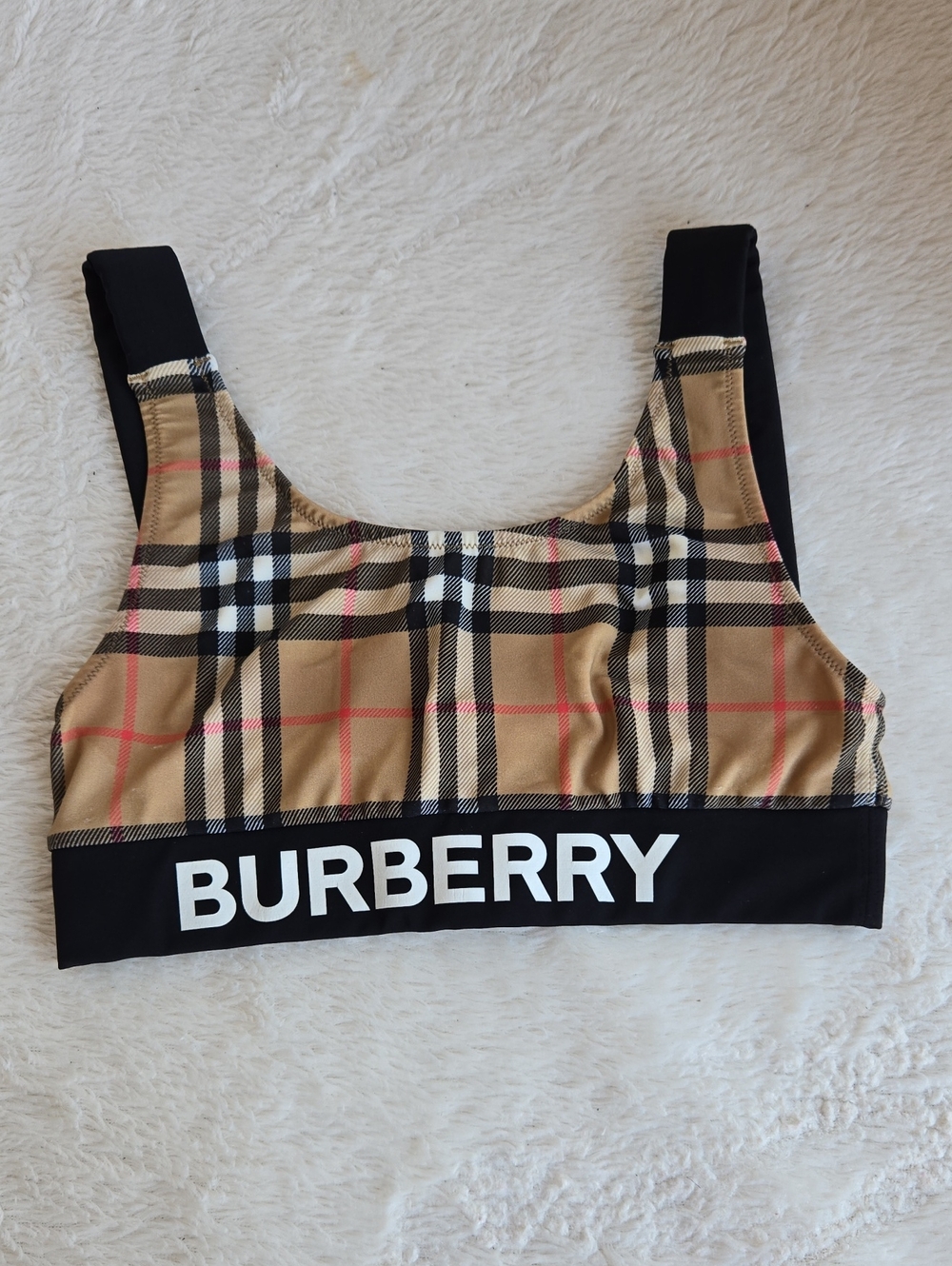 BURBERRY Vintage Check Logo Swim Top Bikini Crop Tank